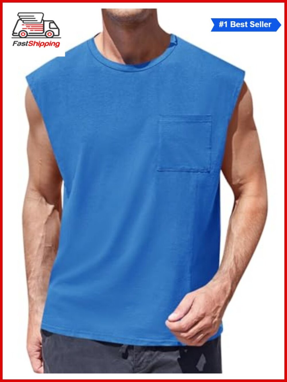 ✨ Mens Sleeveless Workout Cut Off Tank Top with Pocket Cotton Loose Fit Gym